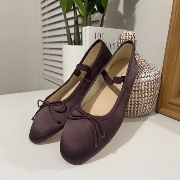 new LOEFFLER RANDALL Leonie satin bow ballet Mary Jane flats 7.5 brown - Picture 4 of 11